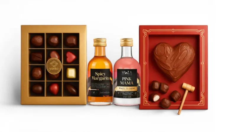 חבילת שוקולד ושתייה: 12 פראלינים, 2 קוקטיילים ומתנות מתוקות