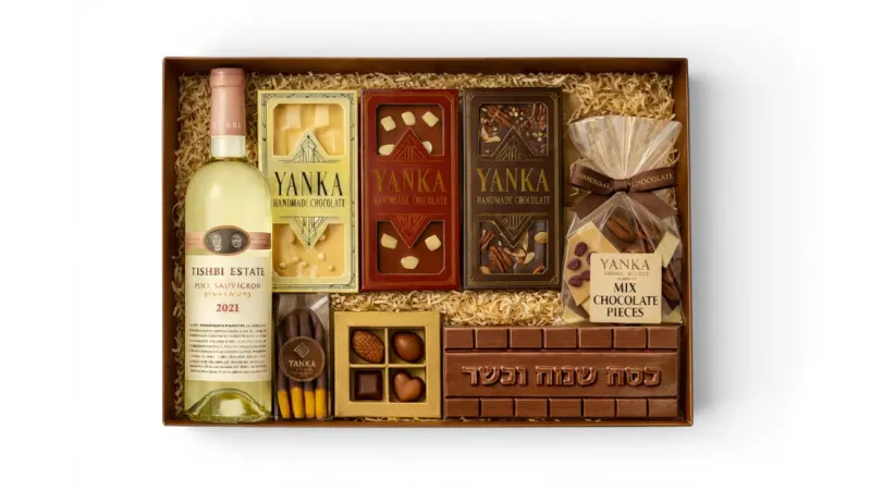 חבילת יוקרה ג'נקה האוס: יין שוקולד פרלינות