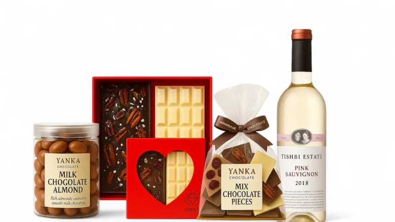 Yanka enclosure: מתנה רומנטית עם שוקולד בלגי ויין